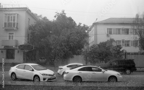 Strong wind  heavy rain and hail in Nur-Sultan city  Kazakhstan.