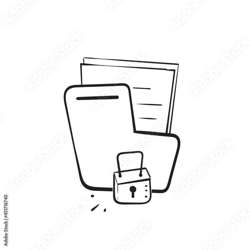 hand drawn doodle and padlock symbol for data protection and security illustration icon