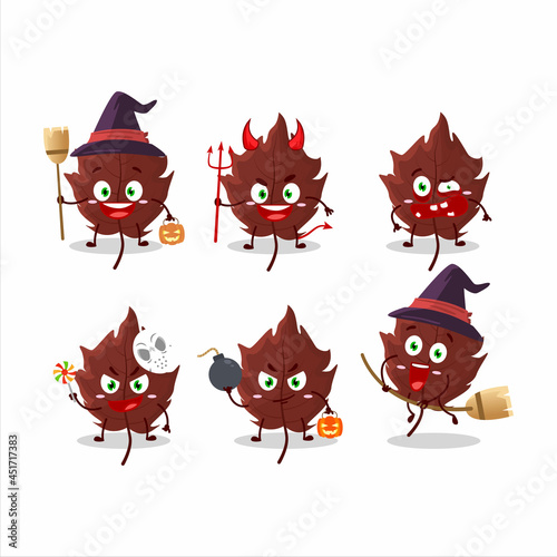Halloween expression emoticons with cartoon character of brown autumn leaf