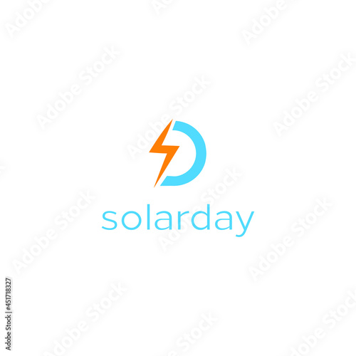 Power, bolt or lighting, and S and D letter logo on the symbol. solar energy icon. vector illustration inspiration