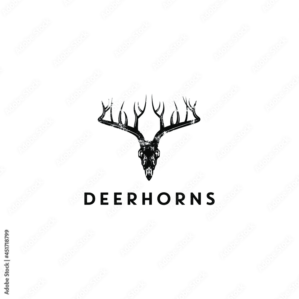 Silhouette head Deerhorn likes root logo design. vector icon illustration inspiration. vintage style logos. black white version
