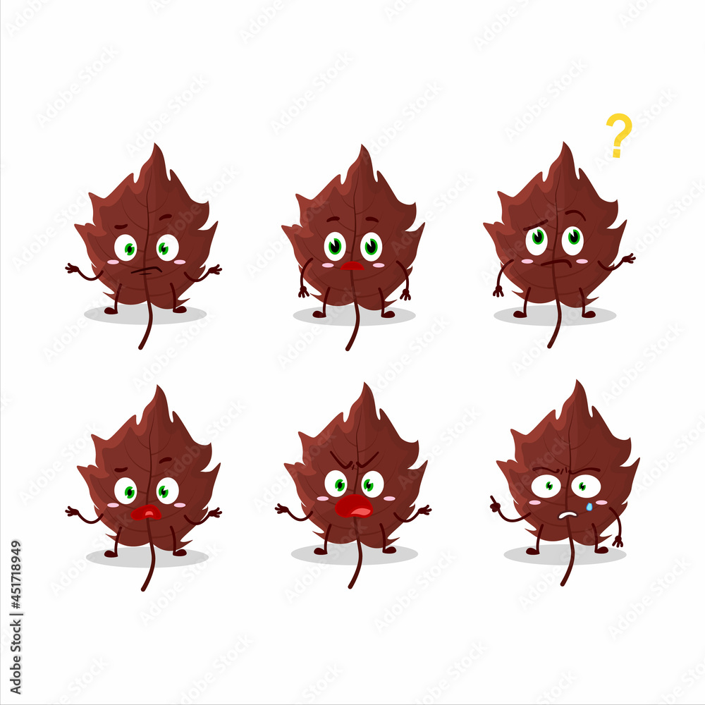Cartoon character of brown autumn leaf with what expression Cartoon character of brown autumn leaf with what expression
