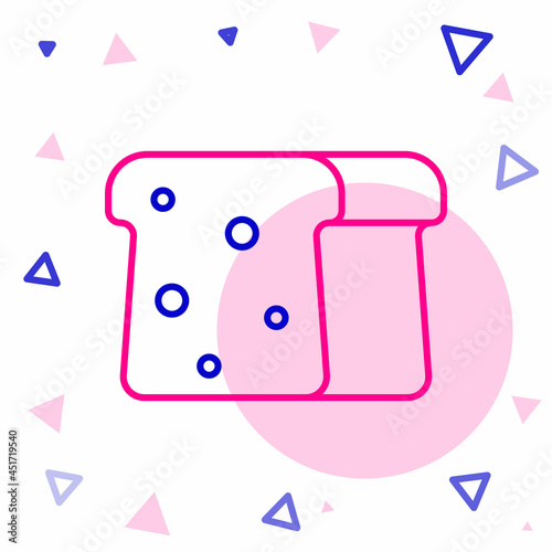 Line Bread toast for sandwich piece of roasted crouton icon isolated on white background. Lunch, dinner, breakfast snack. Colorful outline concept. Vector
