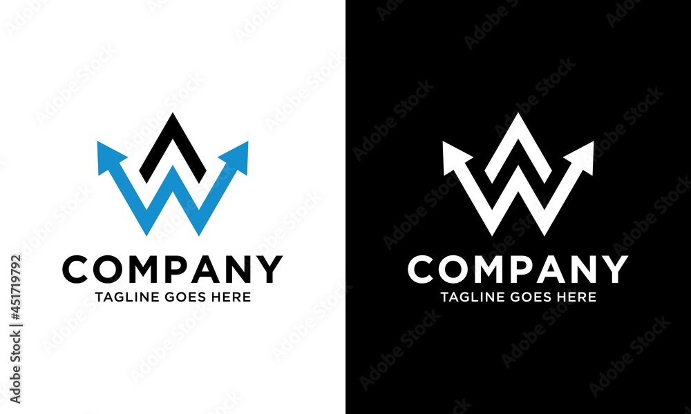 WA ,AW letter with Up Arrow logo design vector template. on a black and white background. WA ,AW letter with Up Arrow logo design vector template. on a black and white background.