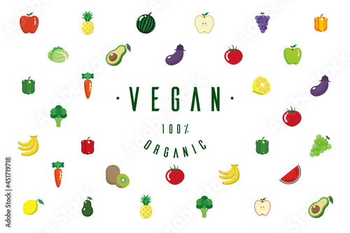 Fototapeta Naklejka Na Ścianę i Meble -  ヴィーガンと有機野菜のセットイラスト Set of Vegan organic food illustration