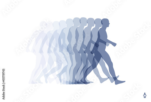 Transparent overlapping colors silhouettes. Walking man. Animation frames. Vector illustration for print, web site, poster, placard or wallpaper.