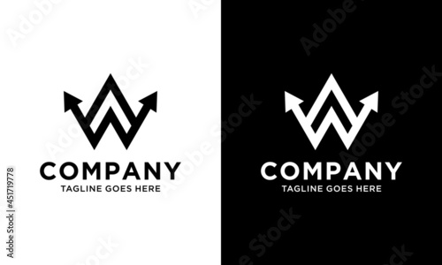 WA ,AW letter with Up Arrow logo design vector template.on a black and white background.
