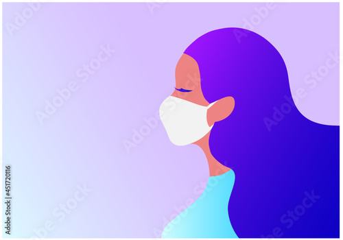 Woman wearing face mask to prevent from covid-19 disease outbreak vector illustration