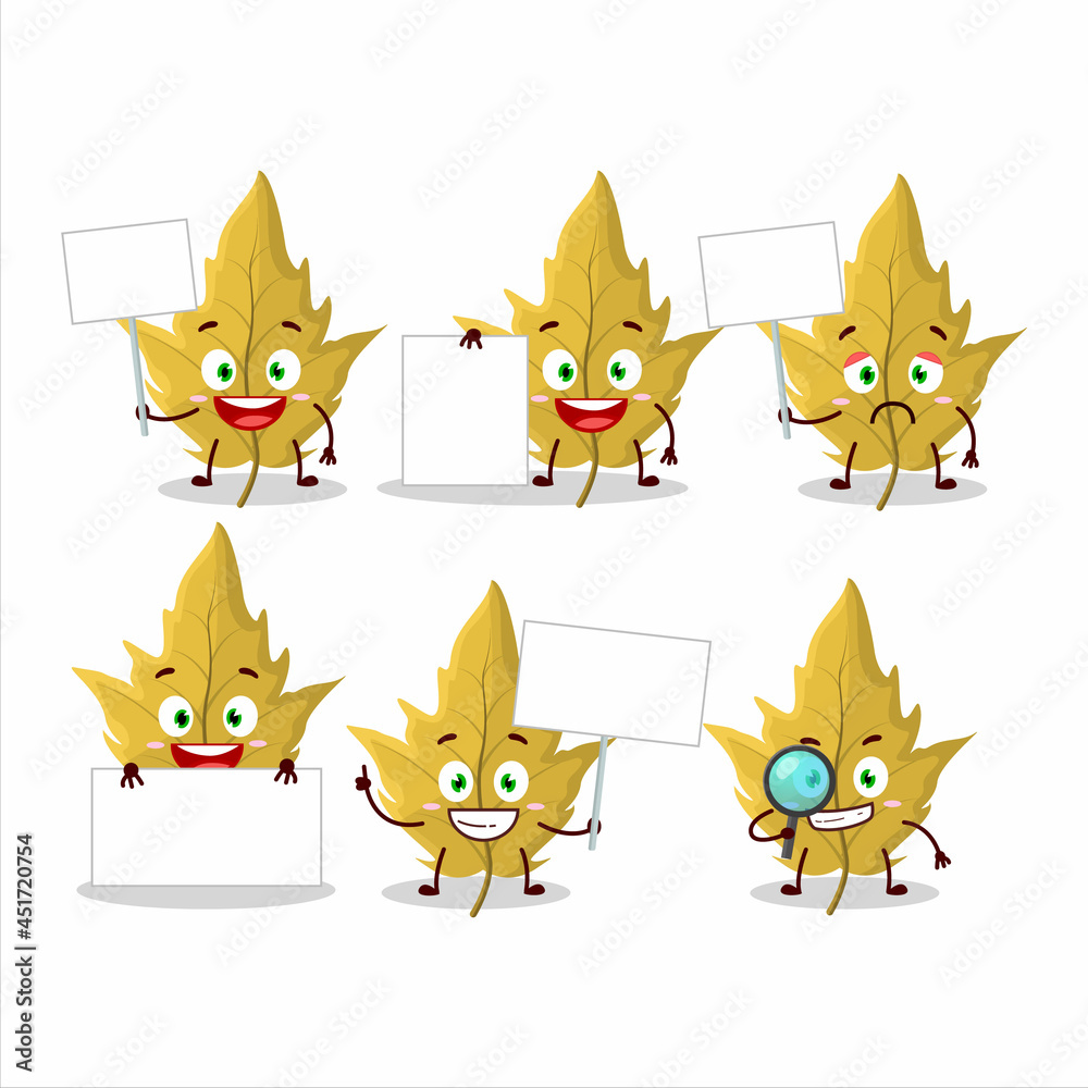 Maple yellow leaf cartoon character bring information board Maple yellow leaf cartoon character bring information board