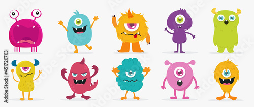 Cute  Monsters  Vector Set. Kids cartoon character design for poster, baby products logo and packaging design.