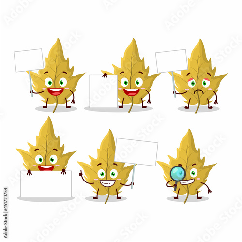 Maple yellow leaf cartoon character bring information board