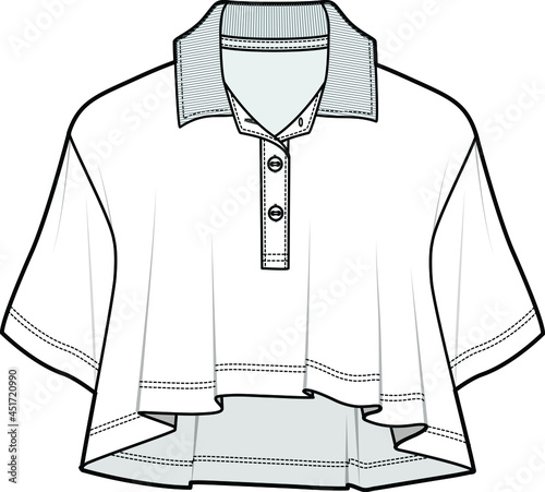 women cropped polo shirt flat sketch vector illustration