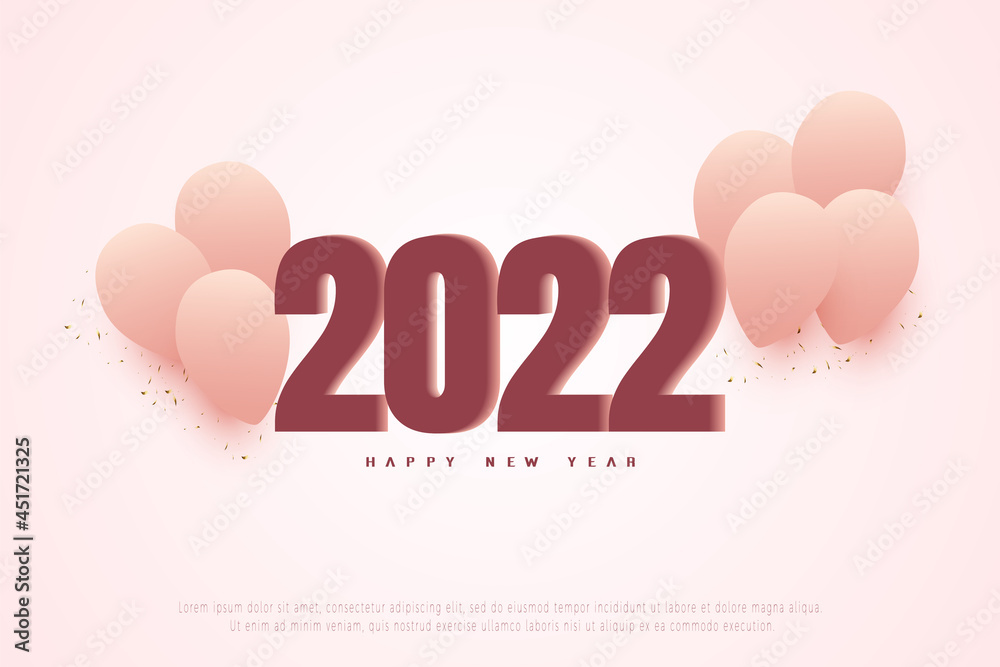 Happy new year 2022 on pink balloon background.