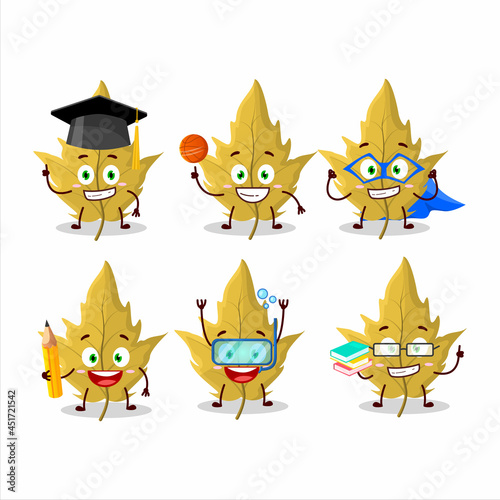 School student of maple yellow leaf cartoon character with various expressions