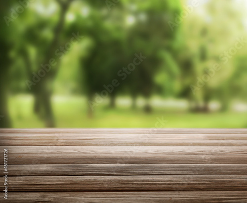 Empty wooden table in park