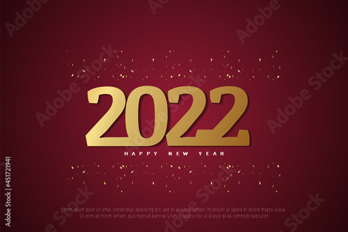 Happy new year 2022 with numbers surrounded by gold glitter.