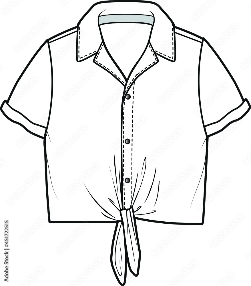 Women' Blouse flat fashion sketch template. Technical Fashion Illustration.  Girls Tunic length shirt. Hidden placket Stock Vector Image & Art - Alamy