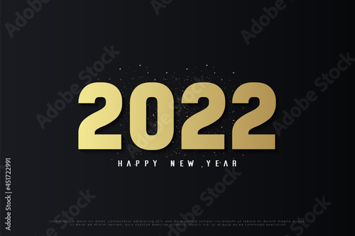 Happy new year 2022 on a black background and with brown numbers.