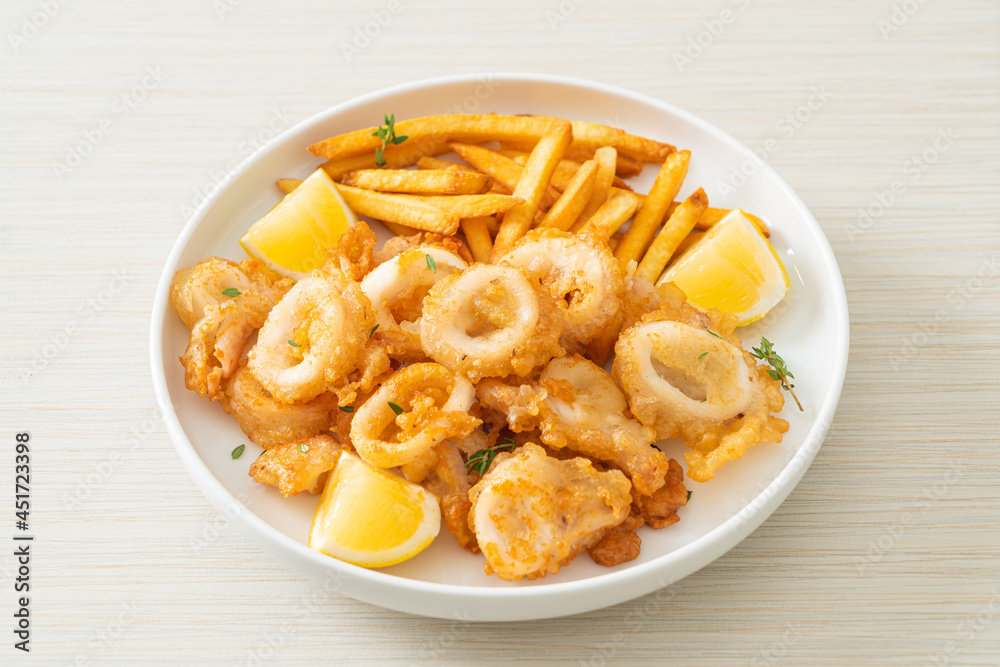 calamari - fried squid or octopus with fries calamari - fried squid or octopus with fries