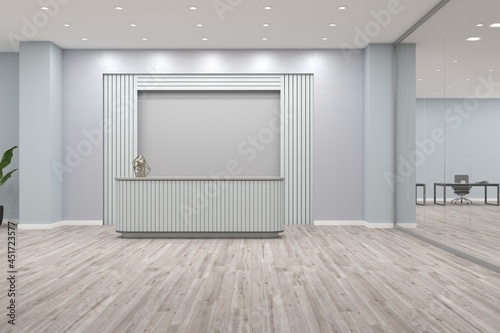 Office Reception Desk Mockup front view interior design