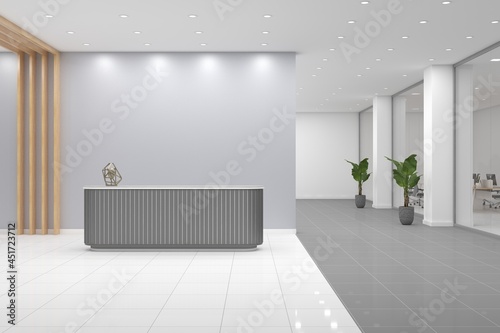 Office Reception Desk Mockup front view interior design