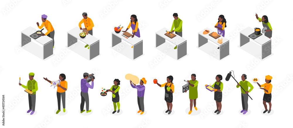 Cooking Show Isometric Recolor Icon Set