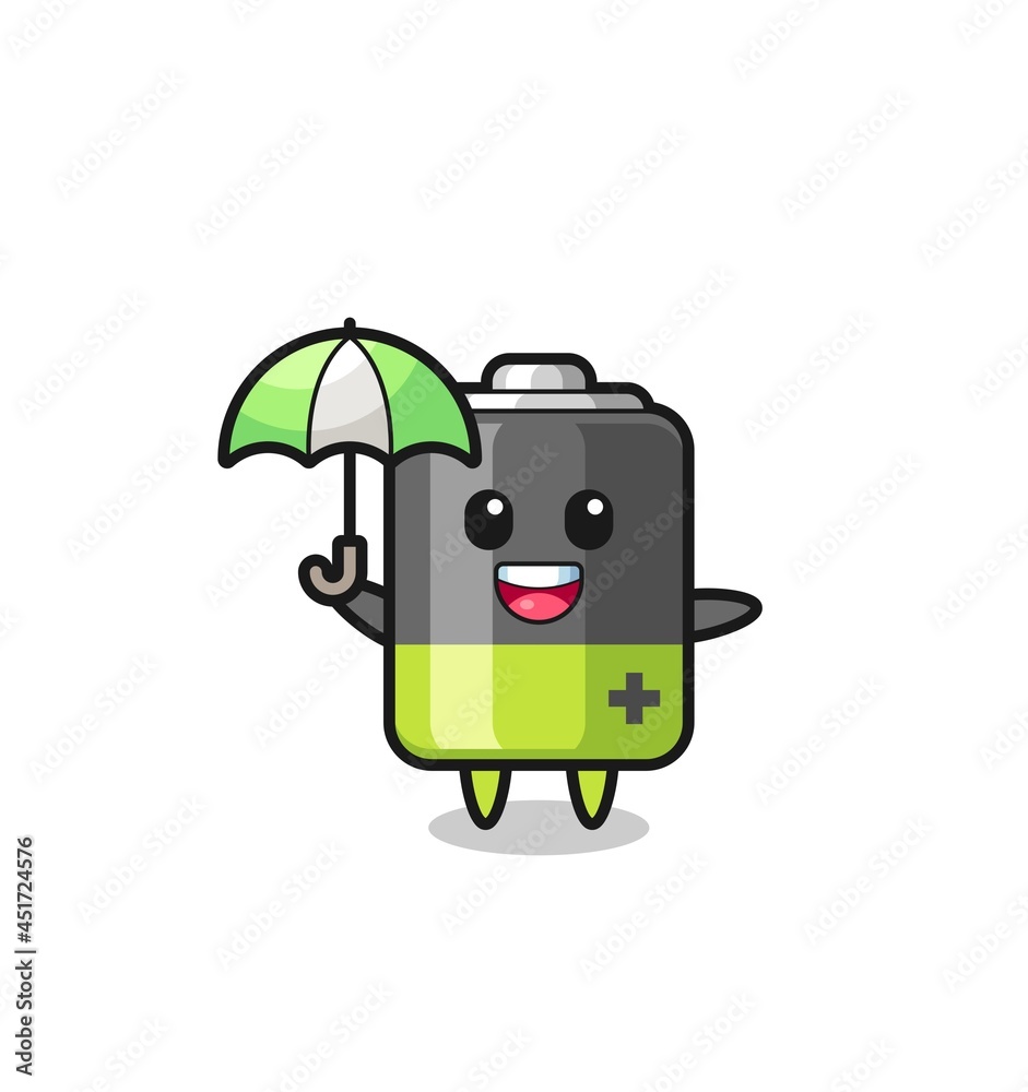 cute battery illustration holding an umbrella cute battery illustration holding an umbrella