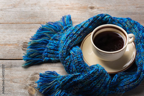 Seasonal autumn composition with cup of coffee photo