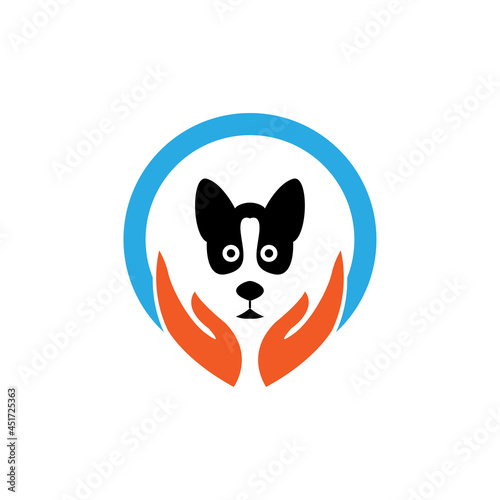 dog and two human palms in a semicircle icon