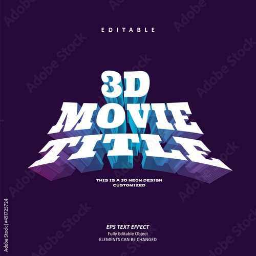 3d movie title neon line text effect editable premium vector