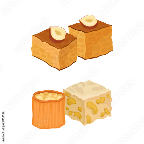 Oriental sweets set. East cuisine desserts cartoon vector illustration