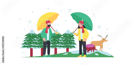 Winter flat illustration. flat design web page templates of winter vacation, travel destination, nature, tourism. Modern vector illustration concepts for website and mobile website development.