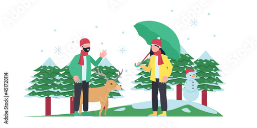 Winter flat illustration. flat design web page templates of winter vacation, travel destination, nature, tourism. Modern vector illustration concepts for website and mobile website development.