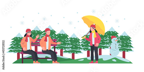 Winter flat illustration. flat design web page templates of winter vacation, travel destination, nature, tourism. Modern vector illustration concepts for website and mobile website development.