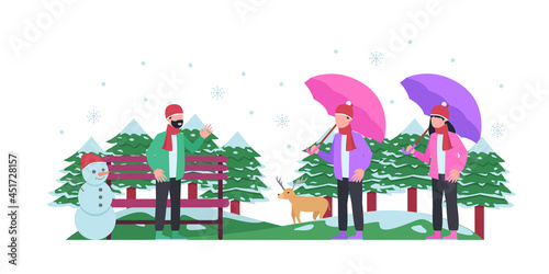 Winter flat illustration. flat design web page templates of winter vacation, travel destination, nature, tourism. Modern vector illustration concepts for website and mobile website development.