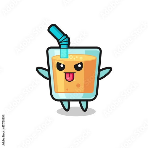 naughty orange juice character in mocking pose