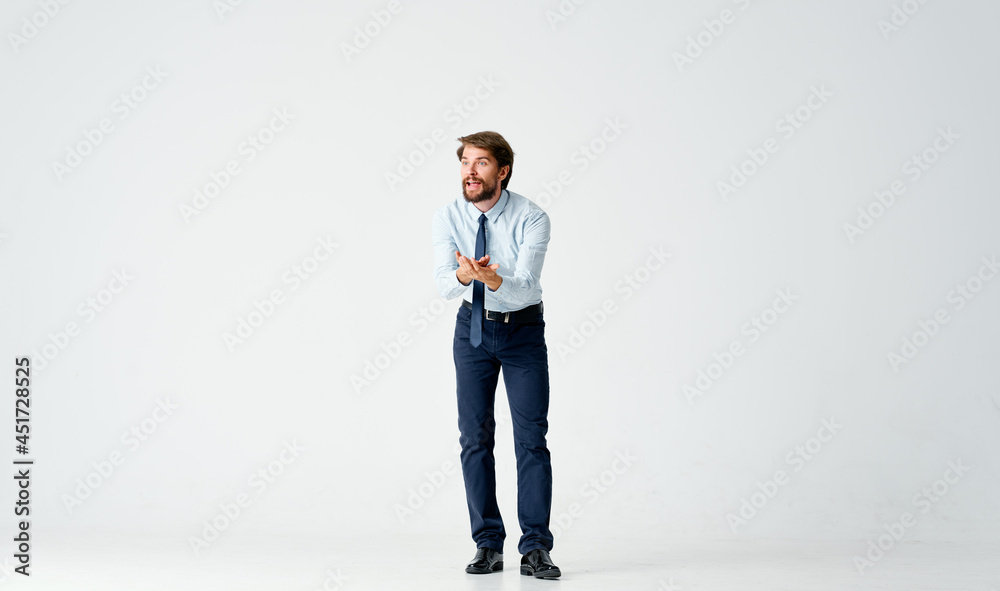 business man in shirt with tie emotions of movement in full growth