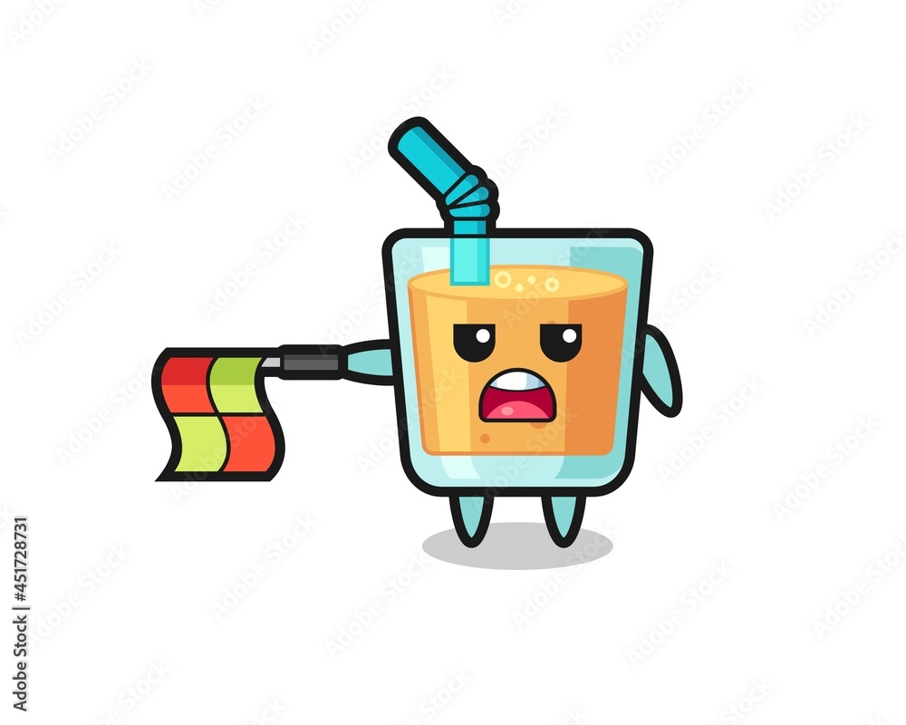 orange juice character as line judge hold the flag straight horizontally