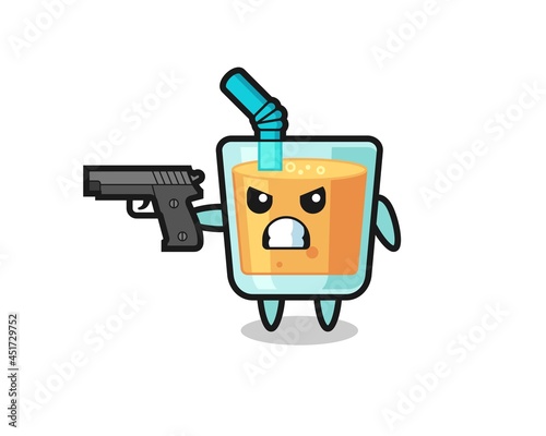 the cute orange juice character shoot with a gun