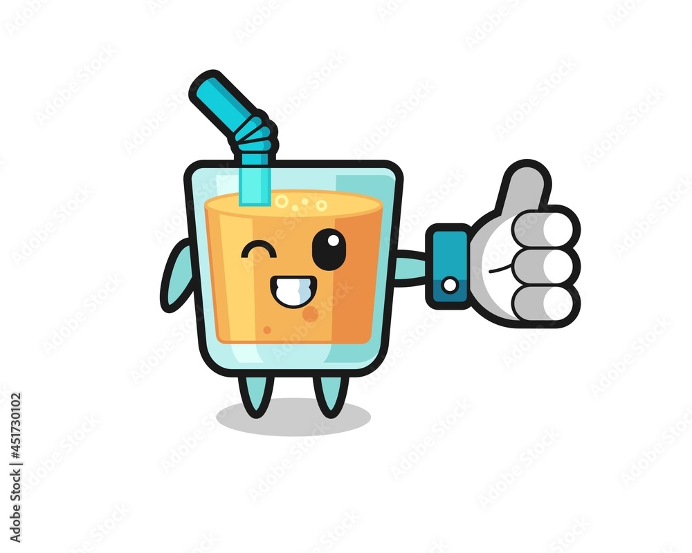 cute orange juice with social media thumbs up symbol cute orange juice with social media thumbs up symbol