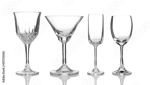 Group of vintage wine glass on white background
