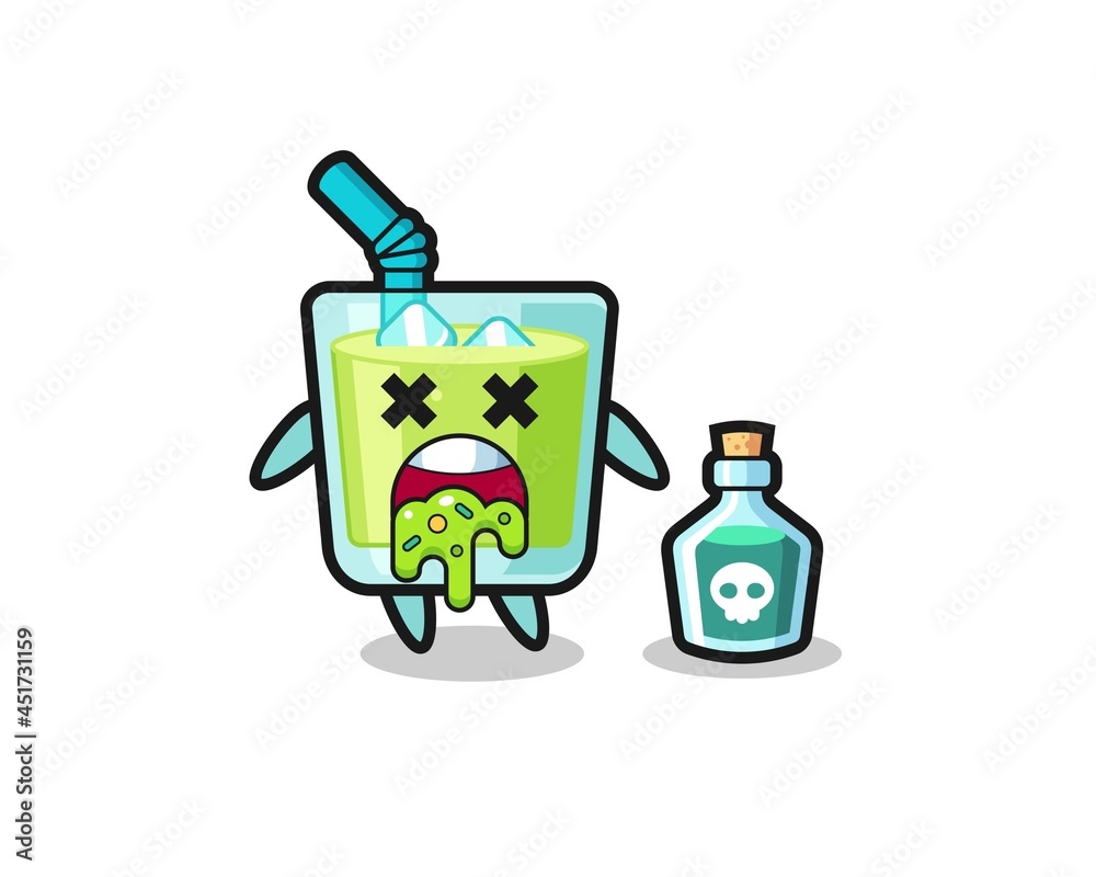 illustration of an melon juice character vomiting due to poisoning