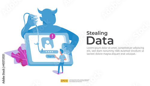 password phishing attack and stealing personal data concept. internet security for web landing page, banner, presentation, social, and print media template. Vector illustration