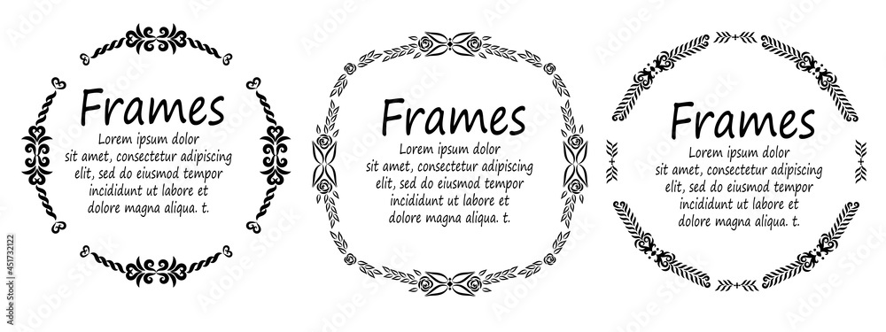 Drawn frames. Frames with ornaments. Form for text. Frames for invitations Drawn frames. Frames with ornaments. Form for text. Frames for invitations