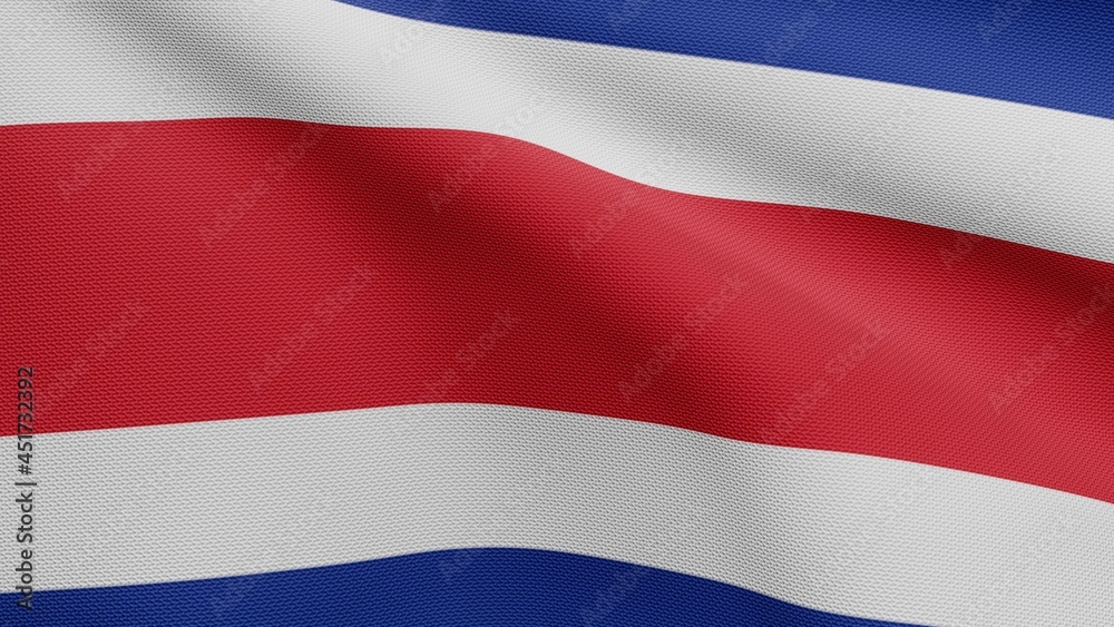Naklejka premium 3D, Costa Rica flag waving on wind. Close up of Costa Rican banner blowing silk.