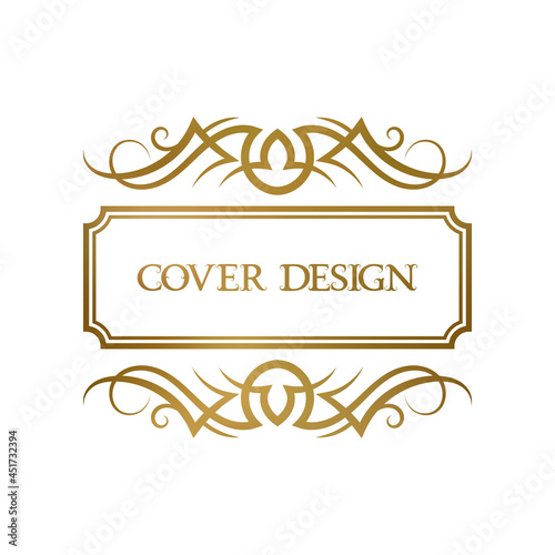 Golden vintage frame with elegant ornaments for cover design, nameplate, or label design.