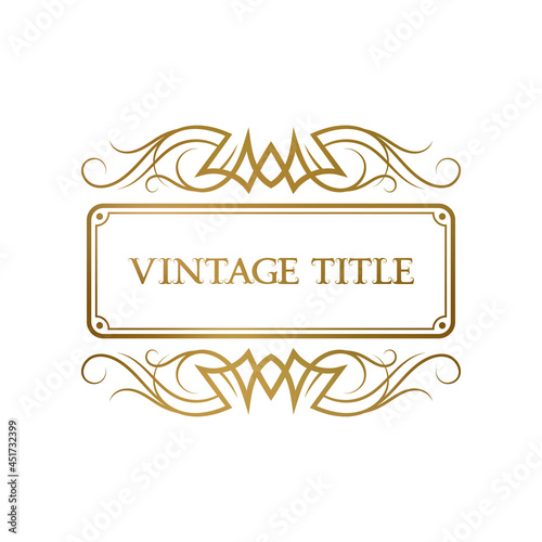 Golden elegant frame with ornaments for vintage title. Old-fashioned label template, greeting card or cover design.
