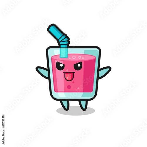 naughty strawberry juice character in mocking pose