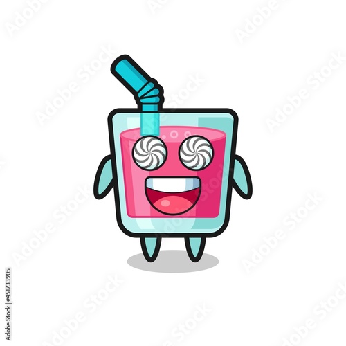 cute strawberry juice character with hypnotized eyes