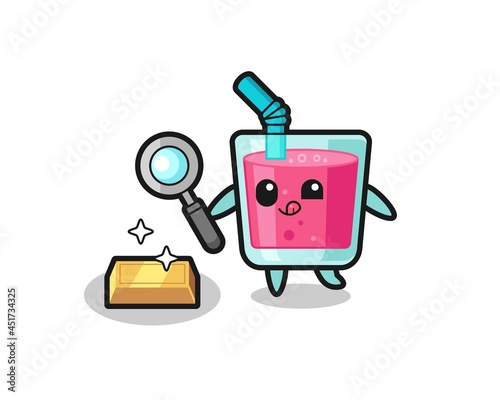 strawberry juice character is checking the authenticity of the gold bullion